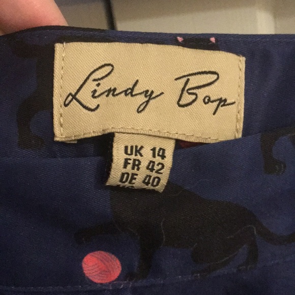 Lindy Bop Circle Skirt Blue Cat Print Pockets - Picture 3 of 5